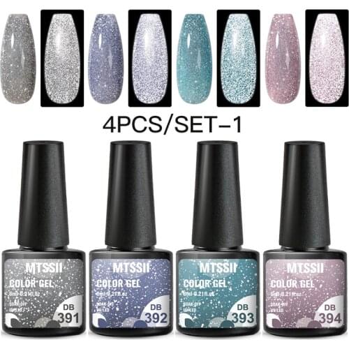 Mtssii Reflective Glitter Nail Gel Set 6ml Sparkling Gel Nail Polish Semi Permanent Nail Varnish Soak Off Uv Gel Base Top Coat