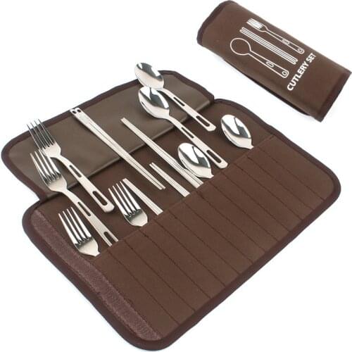 Outdoor tableware Set Camping BBQ 4 people portable stainless steel spoon chopsticks fork Picnic bag