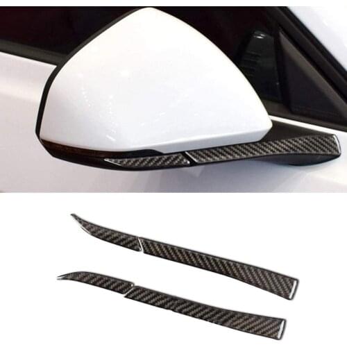 Carbon Fiber Rearview Mirror Cover Trim Strip Stickers Decorations Car Accessories For LHD Ford Mustang 2015-2017