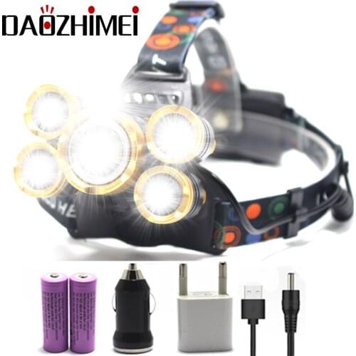 50000LM LED T6 Headlamp High Powerlantern ZOOM Head Lamp Waterproof LED Hard Hat Headlight Battery Car Wall Charger for Camping