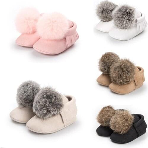 2018 New Autumn Toddler Baby Girls Boys Causal Crib Shoes PU Leather Sold Fur Warm Tassel Slip-On Shoes 0-18M