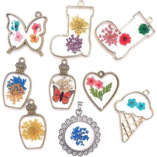 New 15Pcs Geometric Figur Charm Stainless Steel Pendant Open Bezel Pressed Resin Frame Mold Bezel DIY Party