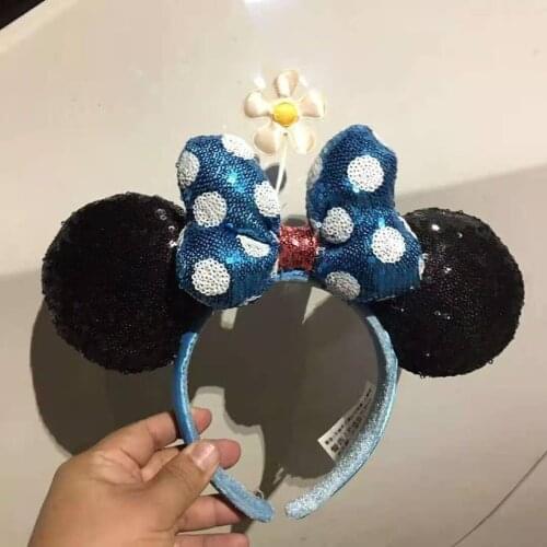 Black Teal Polka Dot blue bow Minnie Ears Minnie Sequin Ears Headband