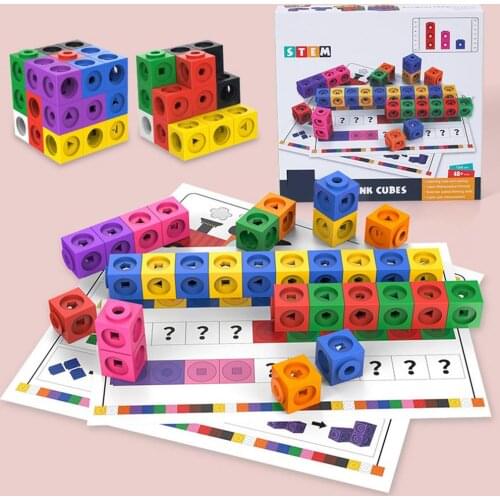 Montessori Rainbow Math Link Cubes Educational Toy Boxed 10 Color Ribbon Graphic Card Mathematical Counting Stacked Cube Toys