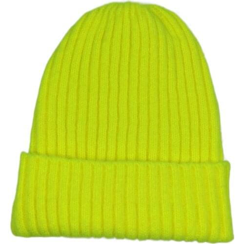 Bright Color Solid Knit Skull Beanie Women Mens Cuff Warm Winter Hats Plain Toques Neon Yellow Neon Orange Green Burgundy