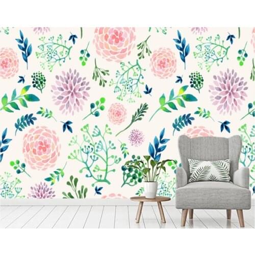 Nordic Hand-painted Pink Flower 3d Photo Wallpaper Nature Floral for Living Room Makeup Backdrop Contact Paper Papel De Parede