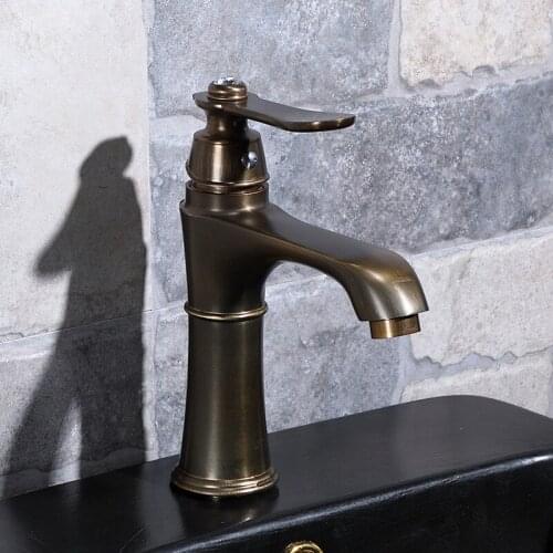Bathroom basin faucet Antique Brass sink mixer tap hot & cold single handle deck mounted lavatory water crane Tap Crystal Top