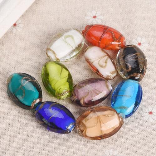 5pcs 24x18mm Oval Shape Lampwork Glass Loose Beads for DIY Crafts Jewelry Making Findings