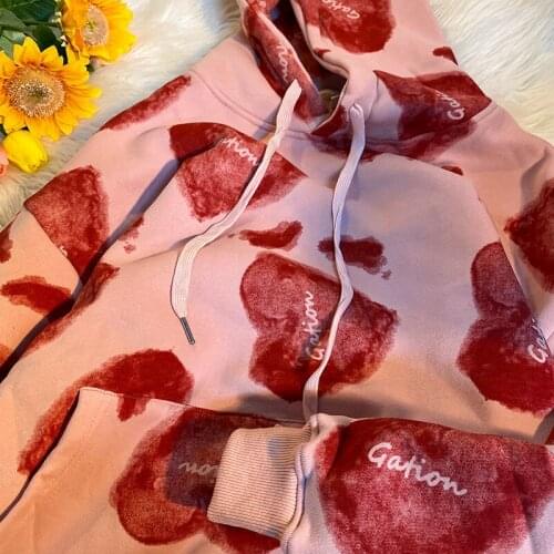 Streetwear Kawaii Pink Love Tie Dye Goth Plus Size Hoodies Sweatshirt Women 2021 Autumn New Harajuku Teens Clothes Fashion Tops