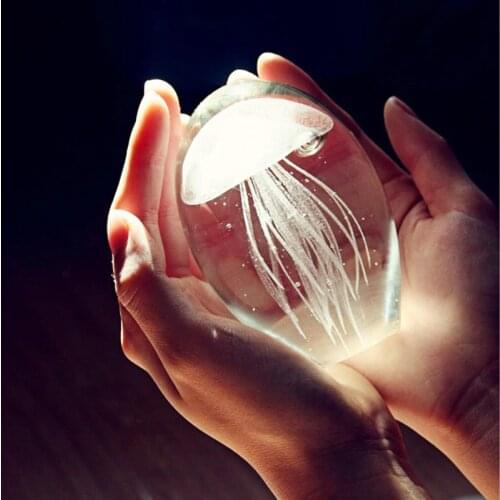 Amazing 3D Colorful Crystal Glass Jellyfish Model Paperweight Home Decoration Accessories Figurines Handmade Ornaments