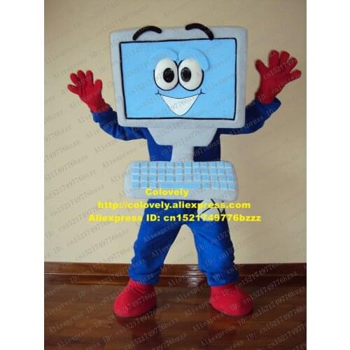 Vivid Blue Laptop Computer Mascot Costume Mascotte Adult Electron Brain Netbook With Big Eyes Smiling Face No.573 Free Shipping