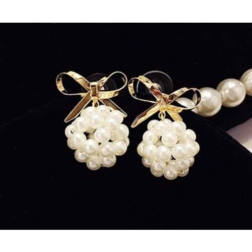 New Fashion Simulated Pearl Earrings Metal Bow Earrings For Women Charm Elegant Engagement Jewelry Gift Pendientes