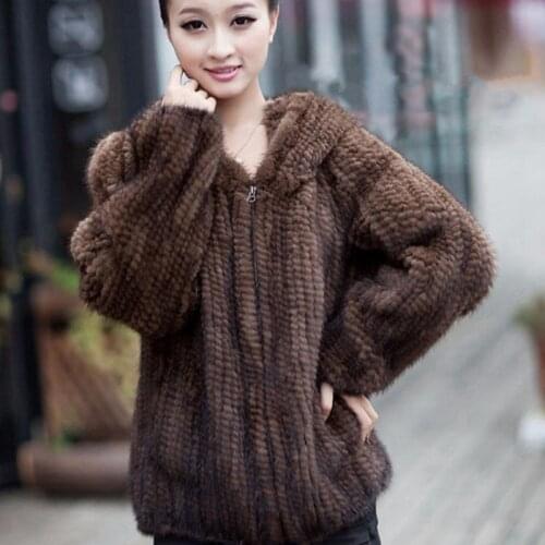 Abrigos Mujer Invierno Mink Woven Fur Coat Kintted Long Sleeve Casaco Hooded Womens Clothing Warm Winter Female Roupas Hat