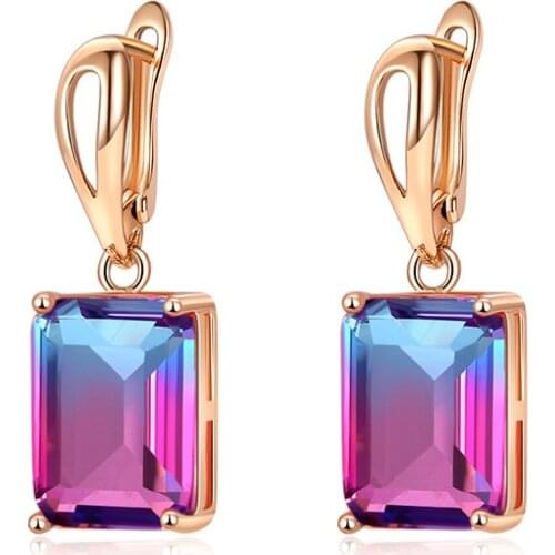 ZSLBS New Fashion Square Drop Earrings For Women Copper Cubic Zirconia Gold Stud Earring Jewelry Pendientes Boucle Oreille Femme