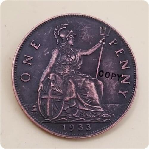 1933 United Kingdom 1 Penny - George V smaller portrait COPY COIN FREE SHIPPING