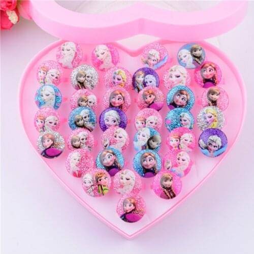 36pcs With Box Disney Frozen 2 Elsa Rings Anime Figure Minnie Mickey Mouse Rings Set Toy For Girls Jewellery Children Ring Gift