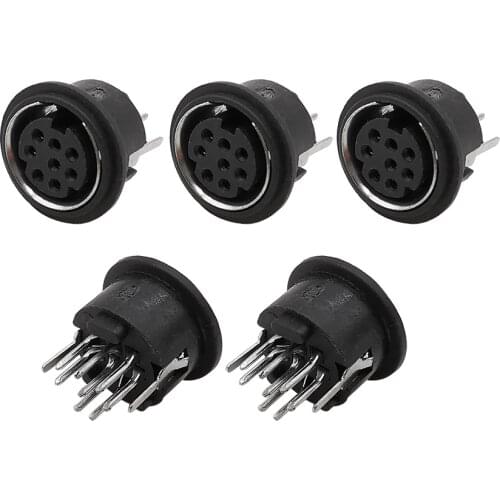 5Pcs Mini 8 Pin PS2 DIN Female Socket Connector Plastic Straight Needle 8P PS2 Jack Circular DIN Terminal Chassis