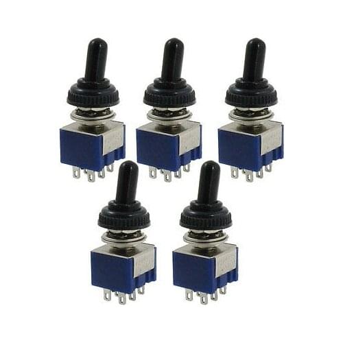 5 Pcs AC 125V 6A ON/OFF/ON 6 Pins DPDT Toggle Switch with Waterproof Cover Cap