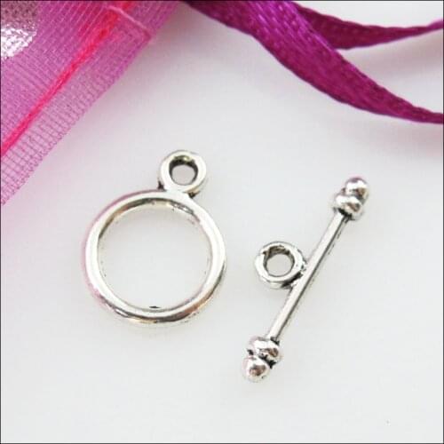 50 New Connectors Necklace Smooth Circle Toggle Clasps Tibetan Silver Tone