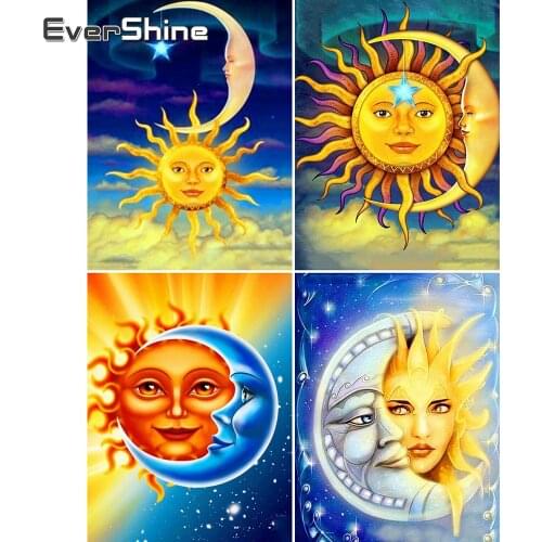 EverShine 5D Diamond Embroidery Full Display Sun And Moon Diamond Painting Cartoon Rhinestones Pictures Diamond Art Beadwork