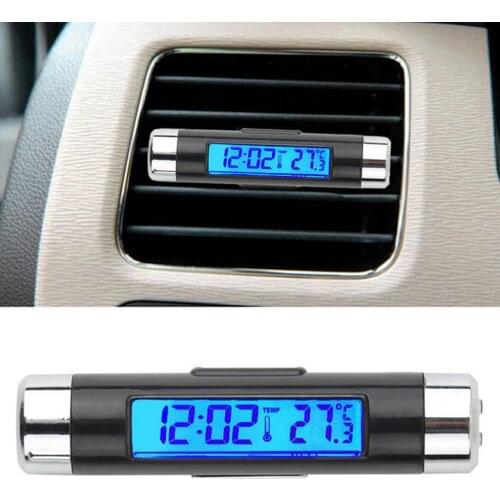 Car Vehicle Digital LCD Display Thermometer Temperature Gauge Meter with Clock