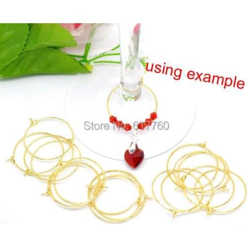 Free shipping -100 Jewelry Findings Gold Plated Wine Glass Charm Rings/Earring Hoops 40x35mm E08754