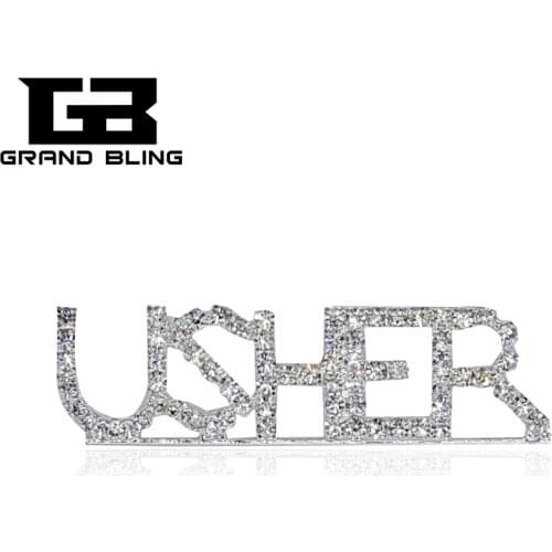Blingbling Crystal Brooch "USHER" Word Lapel Pin