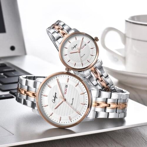 Men and women quartz watch waterproof fashion style lady watch steel watchband double calendar womens watch