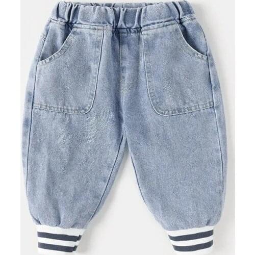 Childrens Denim Pants Spring Autumn New Baby Girls Boys Casual Loose Jeans Pants 1-5 Y Toddler Kids Solid Korean Denim Trousers