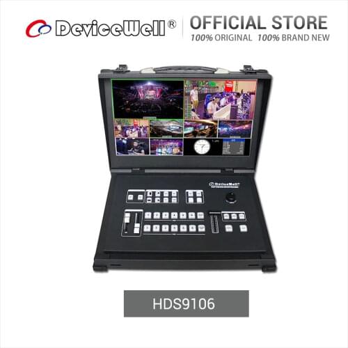 DeviceWell HDS9106 6 channel Guide Switcher SDI HDMI-compatible Portable Media Live Broadcasts Video Switcher with 15.6" Screen