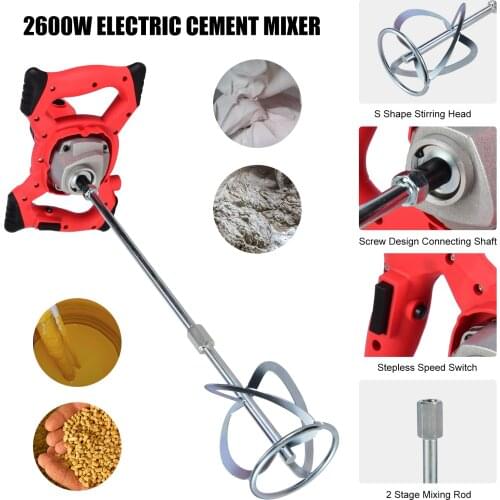 220V 2600W Electric Cement Mixer Industrial Agitator 6-Speed Adjustment Two-stage Mixing Rod Stepless Speed Changing Dual Handle