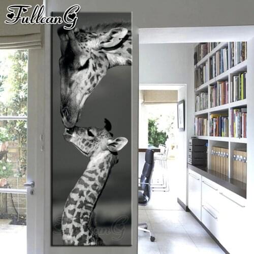 FULLCANG black white animals giraffe kiss 5d diy diamond painting full square/round drill mosaic embroidery picture kits FC1254