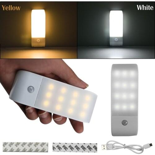 12LED 55lm USB Rechargeable Lamp SMD5730 PIR Motion Induction Sensor Closet Nightlight Lamp With Magnetic For Wardrobe Cabinet