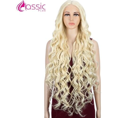 Classic Plus 42 Inch Long Lace Wigs For Women 613 Blonde Colored Synthetic Hair Wigs Cheap Deep Wave Cosplay Part Lace Wigs