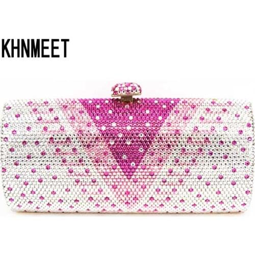 LaiSC Beautiful Crystal Applique Long Shaped Wedding Clutch Bags Full Crystal Pink party purse DIY Evening bag SC317