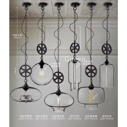 Loft vintage pendant lights Iron Pulley Lamp Bar Kitchen Home Decoration E27 Edison Light Fixtures Free Shipping