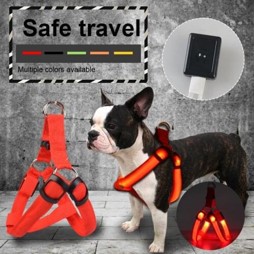 Nylon Pet Safety LED Harness Dog Product Flashing Light Harness LED Dog Harness Leash Rope Belt LED Dog Collar Vest Pet Supplies