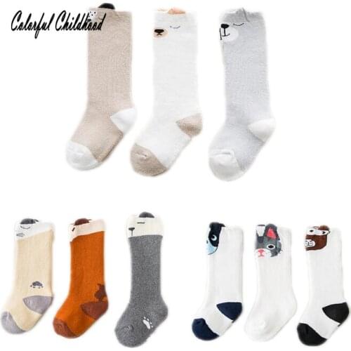 3Pcs Newborn Baby Girl Socks Knee High Long Cute Cartoon Animals Ears Soft Cotton Thick Baby Boy Socks skarpetki calcetines