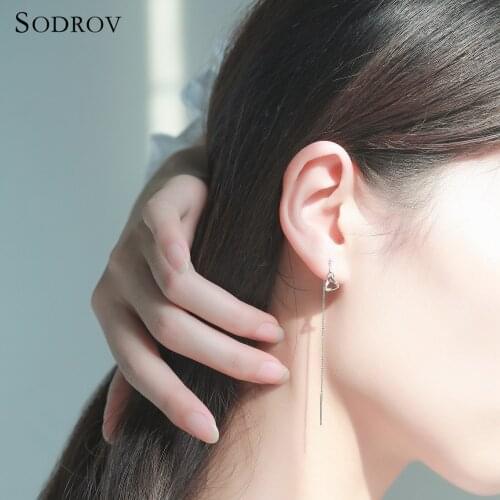 Luxury New Arrival 925 Hot Sterling Silver Long Tassel triangle Drop Earrings for Women Trendy Sterling Silver Jewelry Gift E037