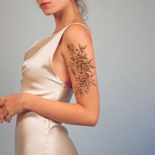 Ocean Turtle Totem Waterproof Temporary Tattoo Sticker Black Rose Flowers Fake Tattoos Flash Tatoos Arm Body Art for Women Men