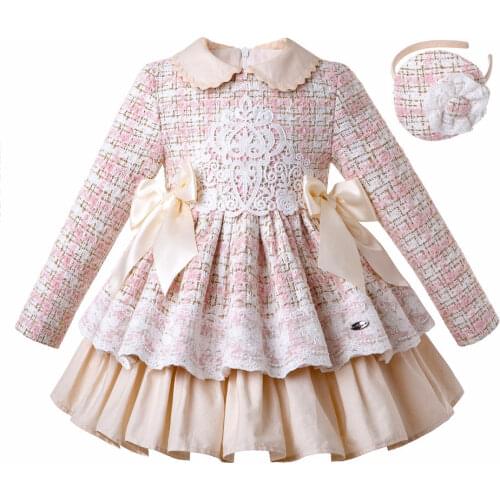 Pettigirl New Lace Winter Girls Dresses Fluffy Princess Dress Girls Elegant Tweed Birthday Kids Clothing Boutique