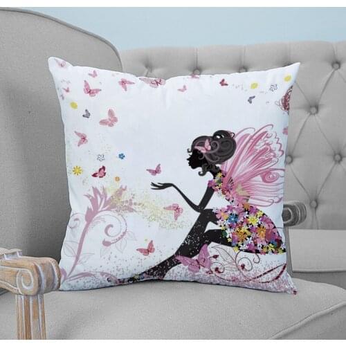 Cartoon Butterfly Girl Printed Throw Pillow Case Plush fabric Pillowcase Home Decorative Pillow Hot