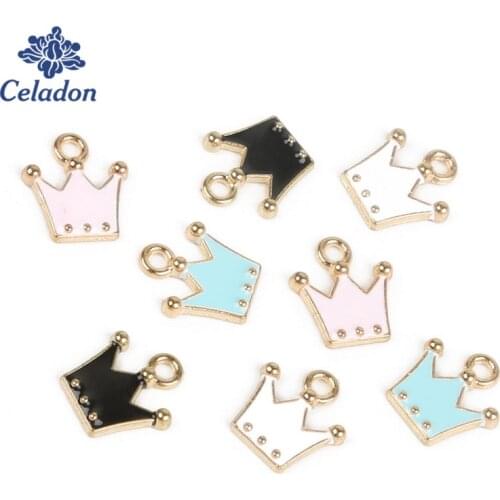 Hot Sale 30-36pcs 10x11mm Alloy Metal Crown Enamel Charms for Jewelry Making Drop Oil Pendant DIY Handmade Earring Necklace