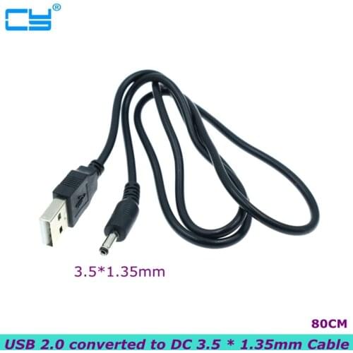 80cm DC power plug USB 2.0 converted to 3.5 * 1.35mm / DC 3.5 * 1.35 black jack for small speakers, small fan power cord