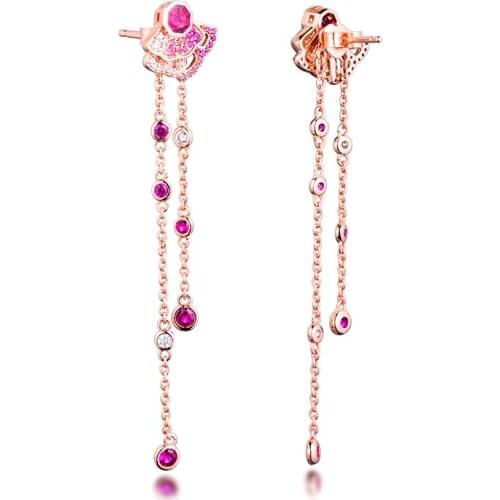 Genuine 925 Sterling Silver Earrings Pink Fan Dangle Earrings for Women Party Wedding Gift Fine Jewelry brincos Wholesale E036