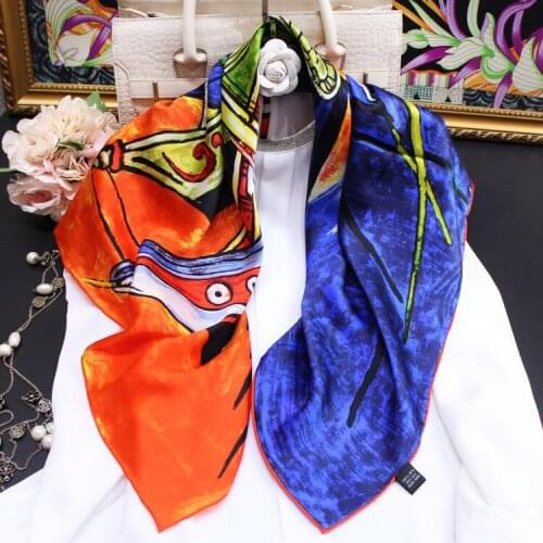 Silk Scarves Women Foulard Square Head Scarf Ladies Shawl Wrap Muffler Pareo Bandanna Female Silk Hijab Poncho Van gogh Works