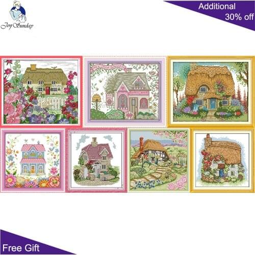 JS Morning Glory Thatched Hut Exquisite Villa Tea House Cream Garden Rose Cottage F397F400F729F755F760F806FA003 Cross Stitch