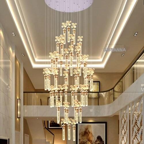 Modern Crystal Chandelier American Bubble K9 Crystal Chandeliers Lights Fixture Long Stair LED Hanging Lamp Home Indoor Lighting