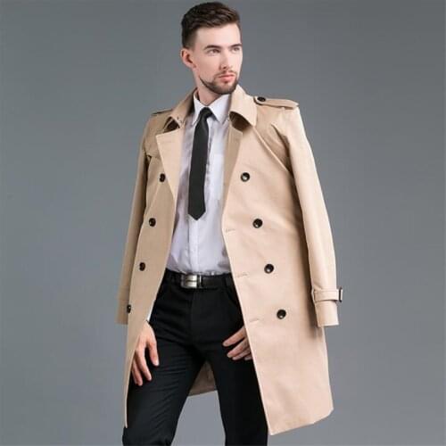 Mens trench coats man chaquetas spring autumn clothes european slim fit overcoat long sleeve куртка мужская весна khaki beige