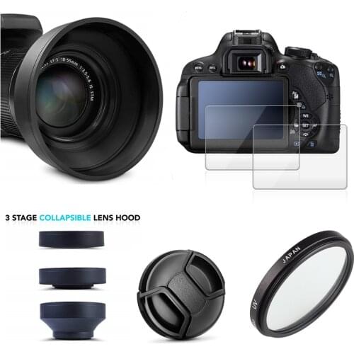 UV Filter + Lens Hood + Cap + Glass LCD Protector for Nikon Coolpix P900 P900s P950 P1000 Digital Camera
